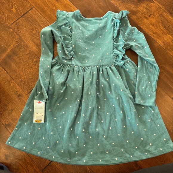 Cat and Jack Girls 5T Dress Long Sleeve Green Polka Dot Long Sleeve NEW - Picture 3 of 6